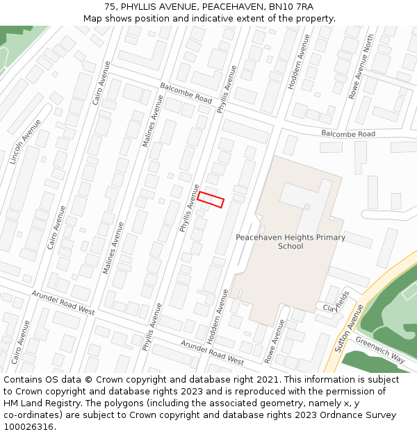 75, PHYLLIS AVENUE, PEACEHAVEN, BN10 7RA: Location map and indicative extent of plot