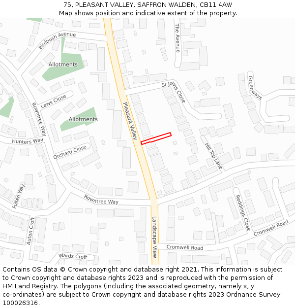 75, PLEASANT VALLEY, SAFFRON WALDEN, CB11 4AW: Location map and indicative extent of plot