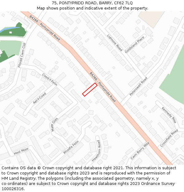 75, PONTYPRIDD ROAD, BARRY, CF62 7LQ: Location map and indicative extent of plot