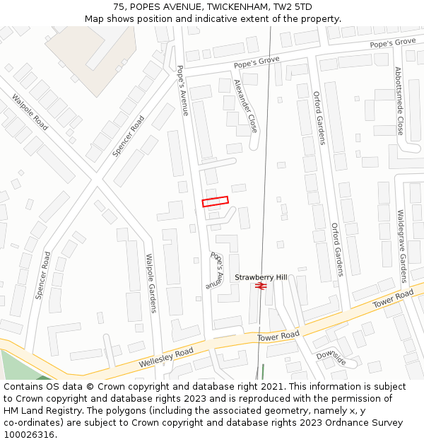 75, POPES AVENUE, TWICKENHAM, TW2 5TD: Location map and indicative extent of plot