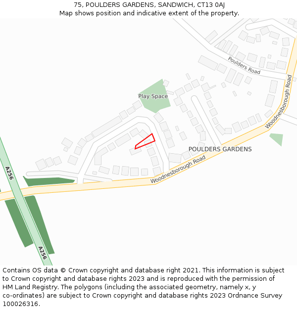 75, POULDERS GARDENS, SANDWICH, CT13 0AJ: Location map and indicative extent of plot