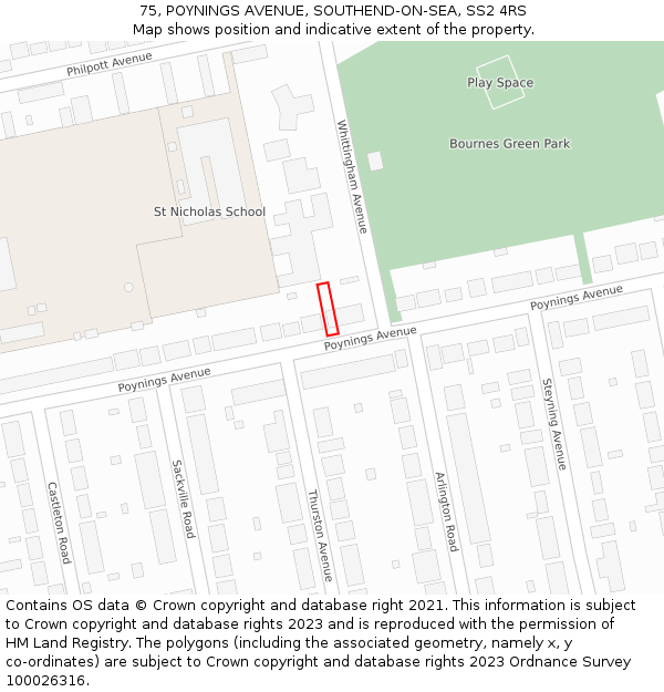 75, POYNINGS AVENUE, SOUTHEND-ON-SEA, SS2 4RS: Location map and indicative extent of plot