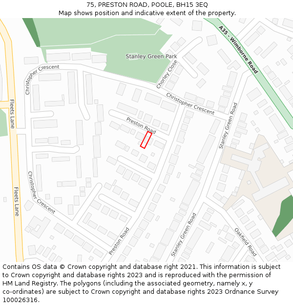 75, PRESTON ROAD, POOLE, BH15 3EQ: Location map and indicative extent of plot