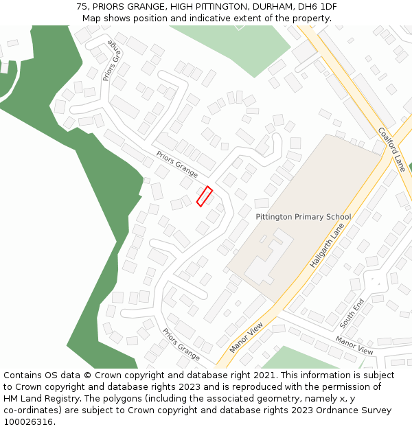 75, PRIORS GRANGE, HIGH PITTINGTON, DURHAM, DH6 1DF: Location map and indicative extent of plot