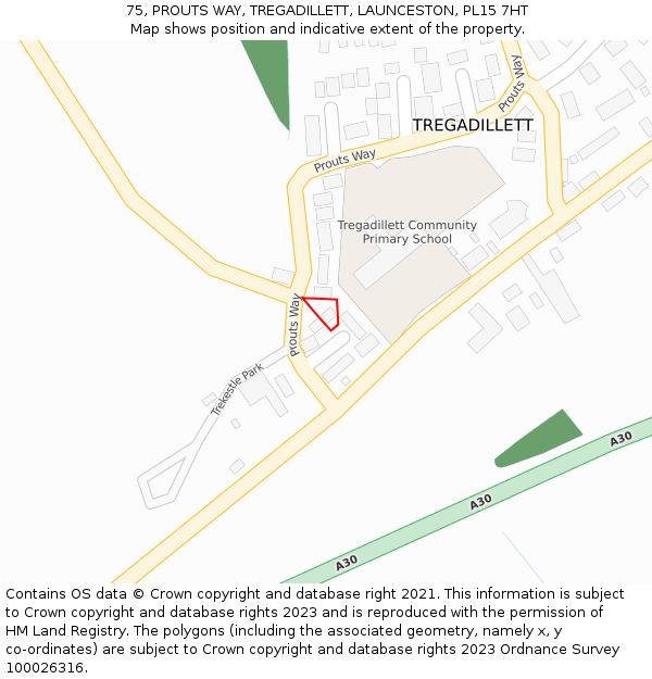 75, PROUTS WAY, TREGADILLETT, LAUNCESTON, PL15 7HT: Location map and indicative extent of plot