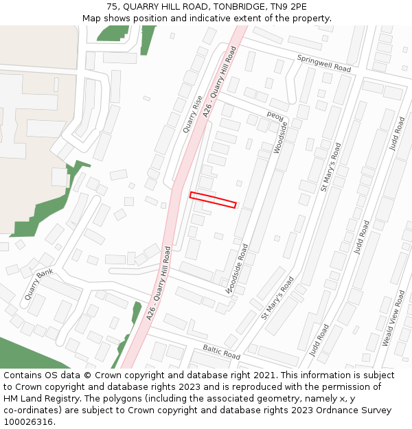 75, QUARRY HILL ROAD, TONBRIDGE, TN9 2PE: Location map and indicative extent of plot