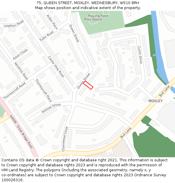 75, QUEEN STREET, MOXLEY, WEDNESBURY, WS10 8RH: Location map and indicative extent of plot