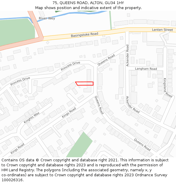 75, QUEENS ROAD, ALTON, GU34 1HY: Location map and indicative extent of plot