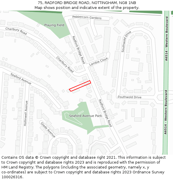 75, RADFORD BRIDGE ROAD, NOTTINGHAM, NG8 1NB: Location map and indicative extent of plot