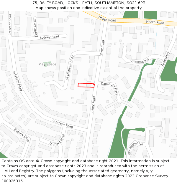 75, RALEY ROAD, LOCKS HEATH, SOUTHAMPTON, SO31 6PB: Location map and indicative extent of plot