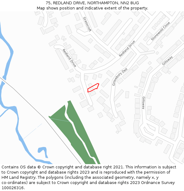 75, REDLAND DRIVE, NORTHAMPTON, NN2 8UG: Location map and indicative extent of plot