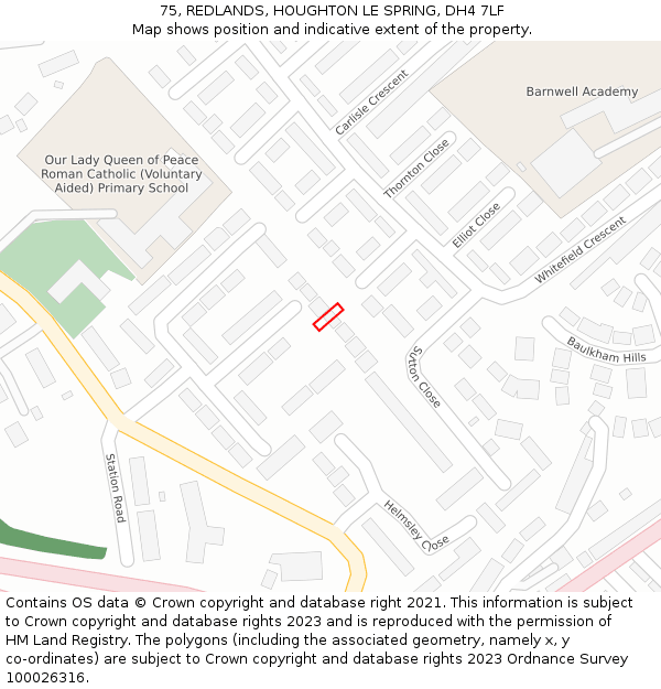 75, REDLANDS, HOUGHTON LE SPRING, DH4 7LF: Location map and indicative extent of plot
