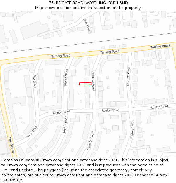 75, REIGATE ROAD, WORTHING, BN11 5ND: Location map and indicative extent of plot