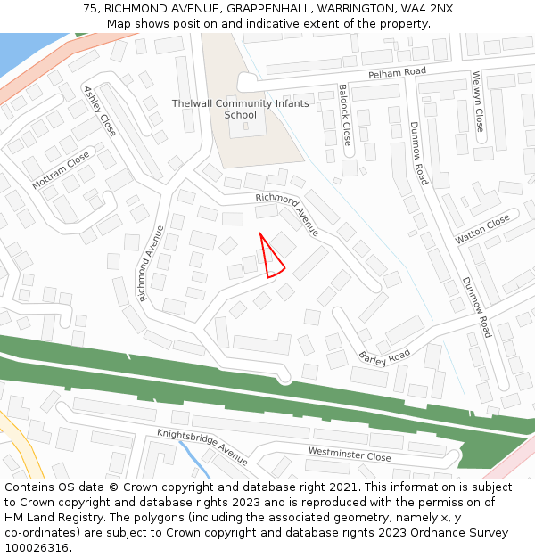 75, RICHMOND AVENUE, GRAPPENHALL, WARRINGTON, WA4 2NX: Location map and indicative extent of plot