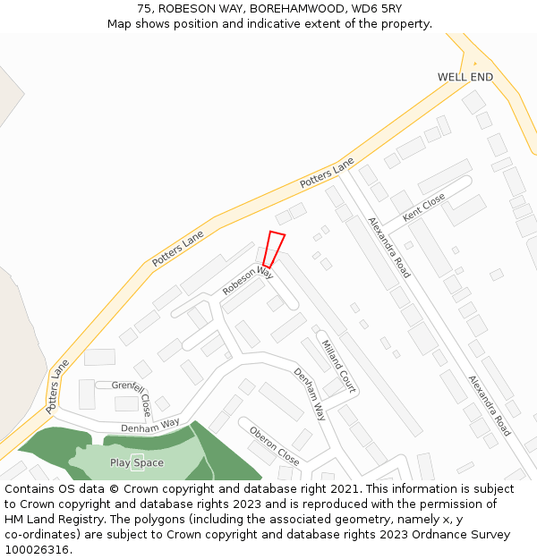 75, ROBESON WAY, BOREHAMWOOD, WD6 5RY: Location map and indicative extent of plot