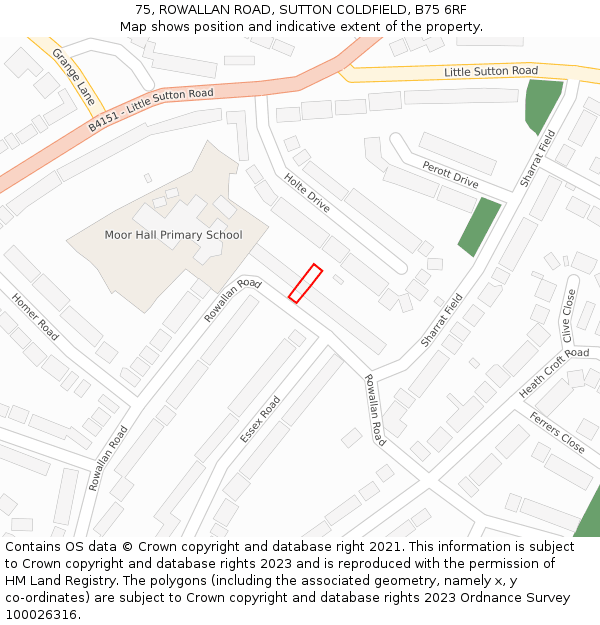 75, ROWALLAN ROAD, SUTTON COLDFIELD, B75 6RF: Location map and indicative extent of plot