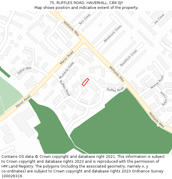 75, RUFFLES ROAD, HAVERHILL, CB9 0JY: Location map and indicative extent of plot