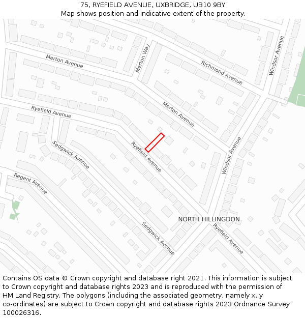 75, RYEFIELD AVENUE, UXBRIDGE, UB10 9BY: Location map and indicative extent of plot