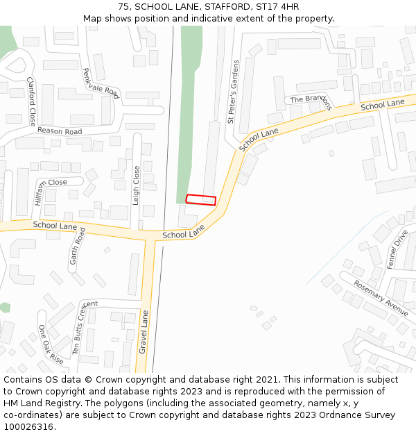 75, SCHOOL LANE, STAFFORD, ST17 4HR: Location map and indicative extent of plot