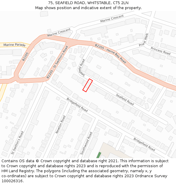75, SEAFIELD ROAD, WHITSTABLE, CT5 2LN: Location map and indicative extent of plot