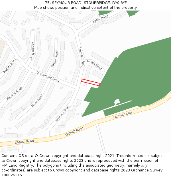 75, SEYMOUR ROAD, STOURBRIDGE, DY9 8YF: Location map and indicative extent of plot