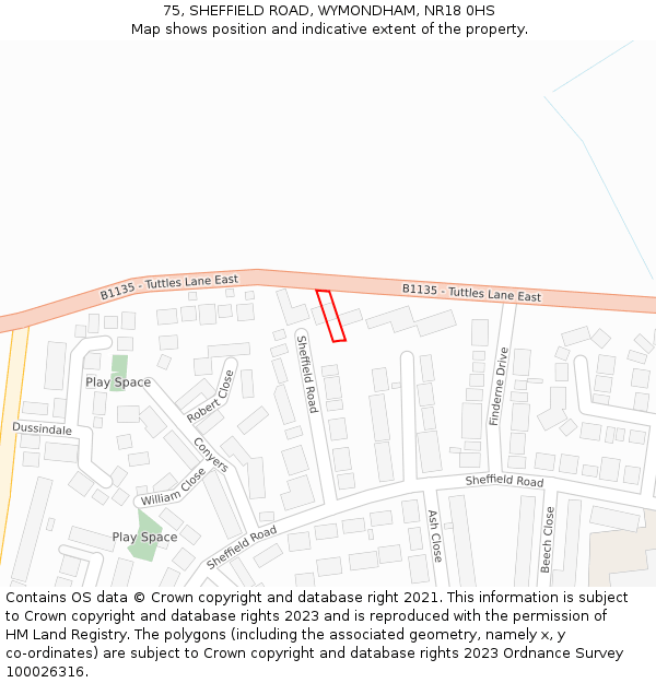 75, SHEFFIELD ROAD, WYMONDHAM, NR18 0HS: Location map and indicative extent of plot