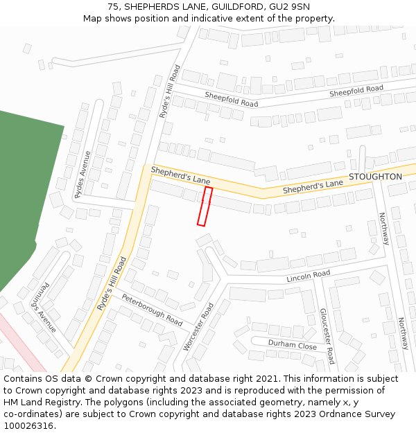 75, SHEPHERDS LANE, GUILDFORD, GU2 9SN: Location map and indicative extent of plot