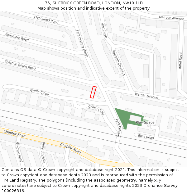 75, SHERRICK GREEN ROAD, LONDON, NW10 1LB: Location map and indicative extent of plot