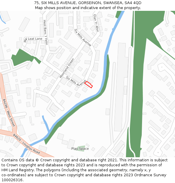 75, SIX MILLS AVENUE, GORSEINON, SWANSEA, SA4 4QD: Location map and indicative extent of plot