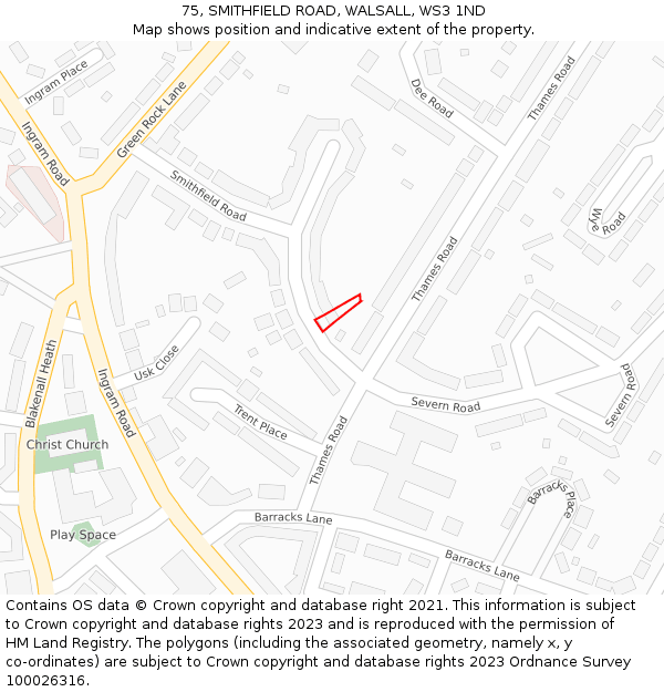 75, SMITHFIELD ROAD, WALSALL, WS3 1ND: Location map and indicative extent of plot