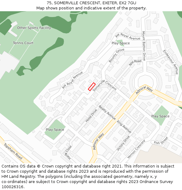 75, SOMERVILLE CRESCENT, EXETER, EX2 7GU: Location map and indicative extent of plot