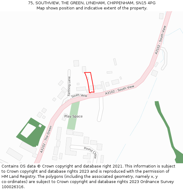 75, SOUTHVIEW, THE GREEN, LYNEHAM, CHIPPENHAM, SN15 4PG: Location map and indicative extent of plot