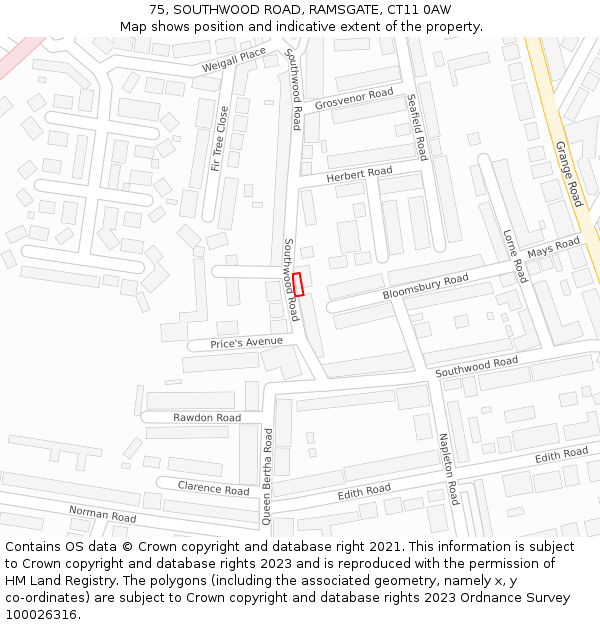 75, SOUTHWOOD ROAD, RAMSGATE, CT11 0AW: Location map and indicative extent of plot