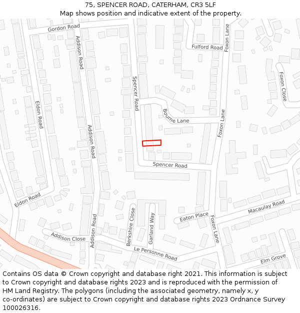 75, SPENCER ROAD, CATERHAM, CR3 5LF: Location map and indicative extent of plot