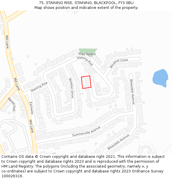 75, STAINING RISE, STAINING, BLACKPOOL, FY3 0BU: Location map and indicative extent of plot