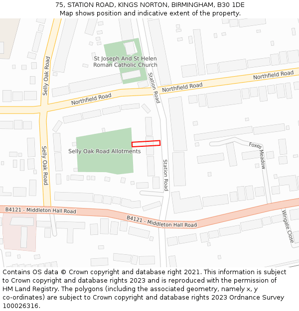 75, STATION ROAD, KINGS NORTON, BIRMINGHAM, B30 1DE: Location map and indicative extent of plot