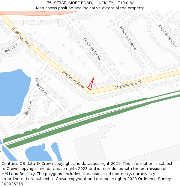 75, STRATHMORE ROAD, HINCKLEY, LE10 0LW: Location map and indicative extent of plot