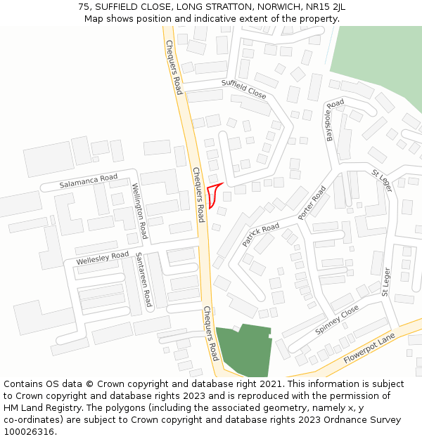 75, SUFFIELD CLOSE, LONG STRATTON, NORWICH, NR15 2JL: Location map and indicative extent of plot