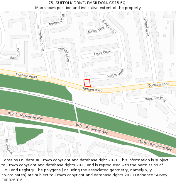 75, SUFFOLK DRIVE, BASILDON, SS15 6QH: Location map and indicative extent of plot