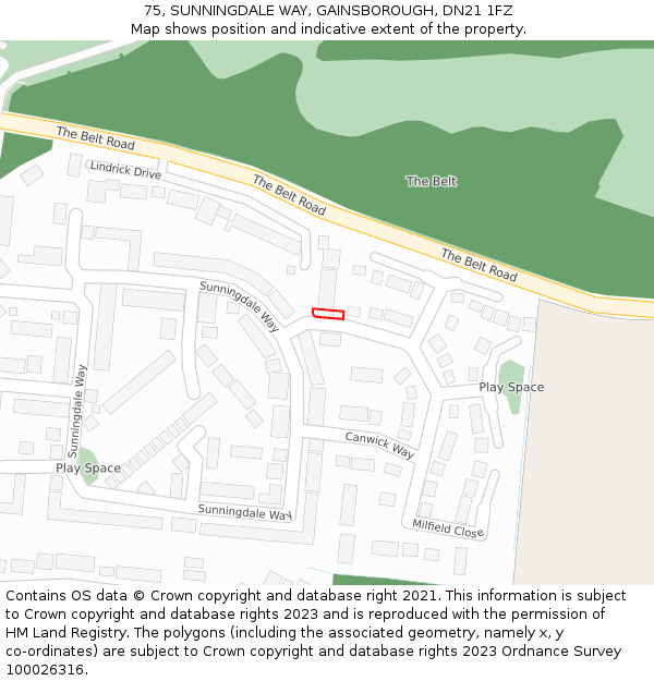 75, SUNNINGDALE WAY, GAINSBOROUGH, DN21 1FZ: Location map and indicative extent of plot