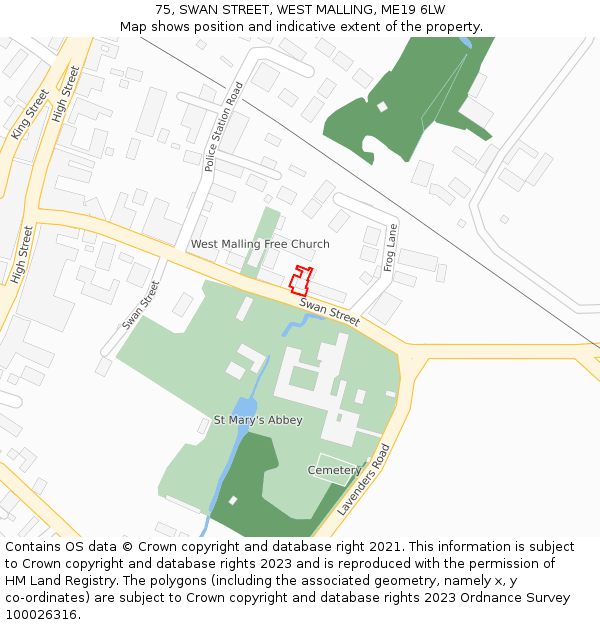 75, SWAN STREET, WEST MALLING, ME19 6LW: Location map and indicative extent of plot