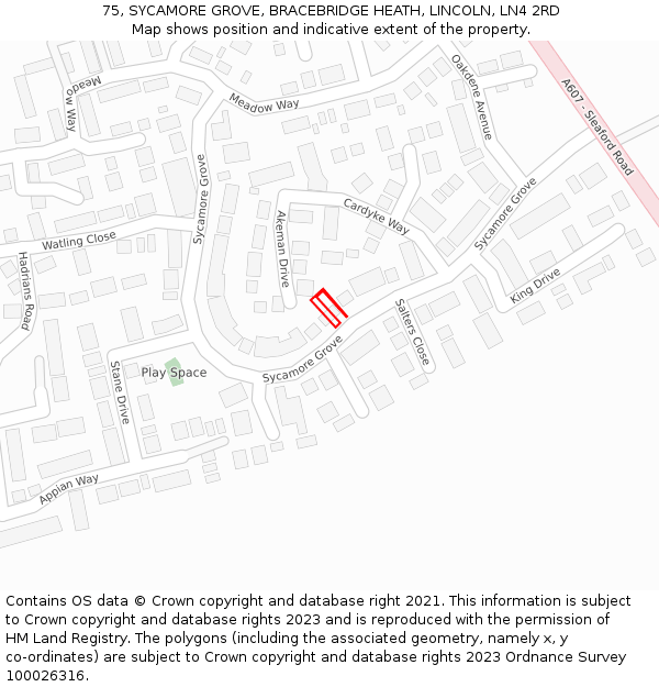 75, SYCAMORE GROVE, BRACEBRIDGE HEATH, LINCOLN, LN4 2RD: Location map and indicative extent of plot