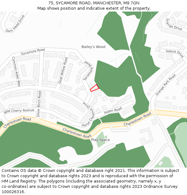 75, SYCAMORE ROAD, MANCHESTER, M9 7GN: Location map and indicative extent of plot