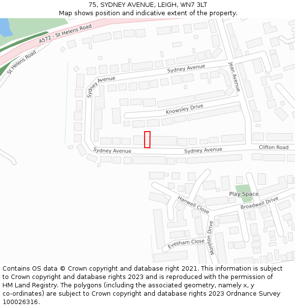 75, SYDNEY AVENUE, LEIGH, WN7 3LT: Location map and indicative extent of plot