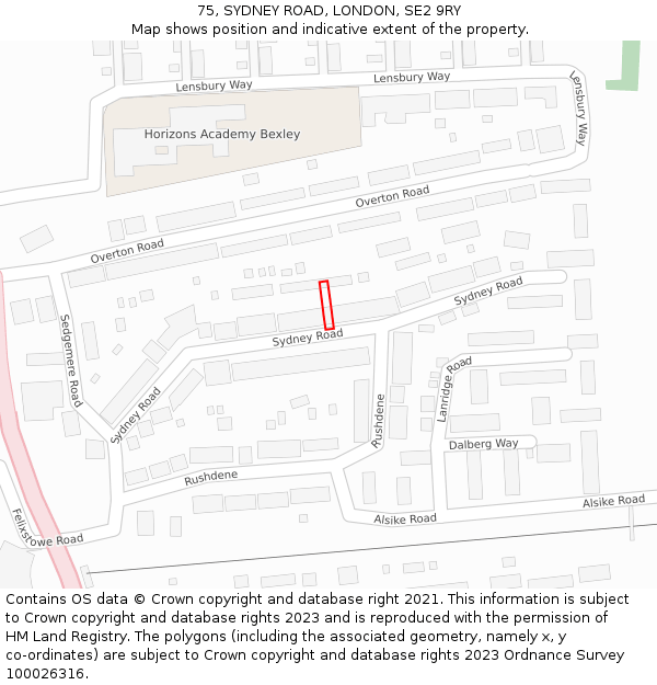 75, SYDNEY ROAD, LONDON, SE2 9RY: Location map and indicative extent of plot