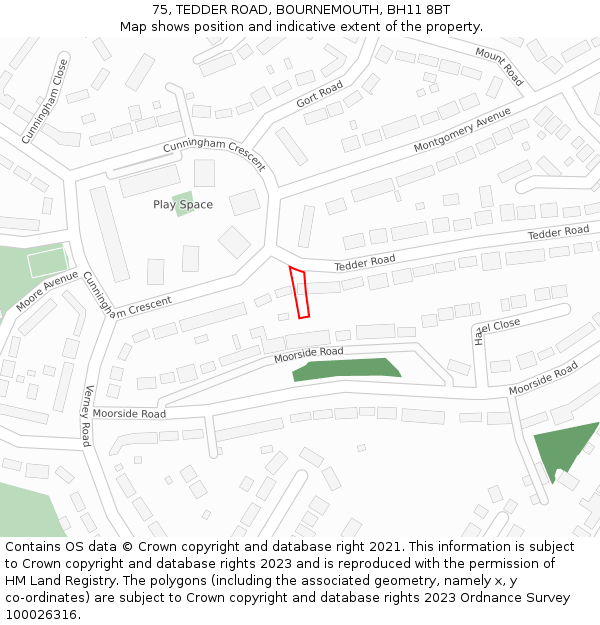 75, TEDDER ROAD, BOURNEMOUTH, BH11 8BT: Location map and indicative extent of plot