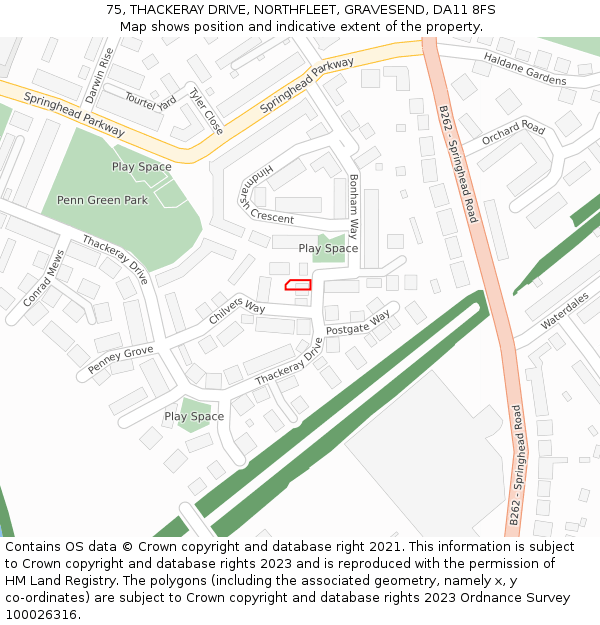 75, THACKERAY DRIVE, NORTHFLEET, GRAVESEND, DA11 8FS: Location map and indicative extent of plot