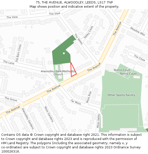 75, THE AVENUE, ALWOODLEY, LEEDS, LS17 7NP: Location map and indicative extent of plot