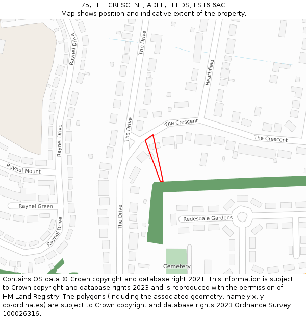 75, THE CRESCENT, ADEL, LEEDS, LS16 6AG: Location map and indicative extent of plot