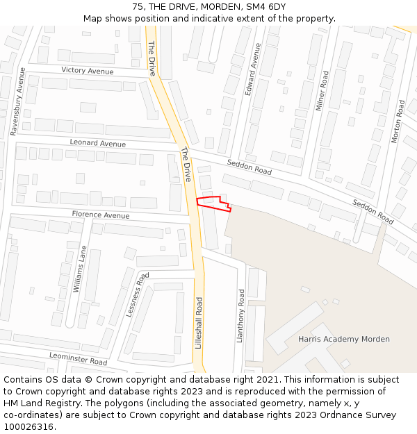 75, THE DRIVE, MORDEN, SM4 6DY: Location map and indicative extent of plot